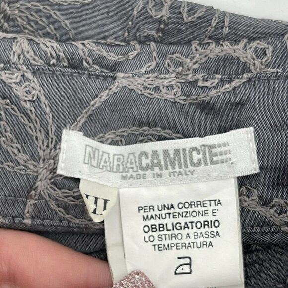NaraCamicie Formal Top Gray Silver Embroidered Jewel Belted V Neck Size III M - Picture 9 of 12